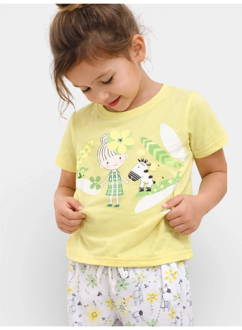 Victor And Jane  Girls Nature Print Cotton Pajama Set – T-Shirt & Full Pants Nightwear for Women | Best Price UAE